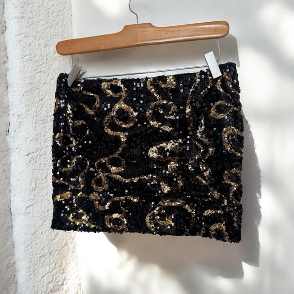 Vintage Black and Gold Sequin mini Skirt m festival art deco whimsigoth fairy - Picture 1 of 5